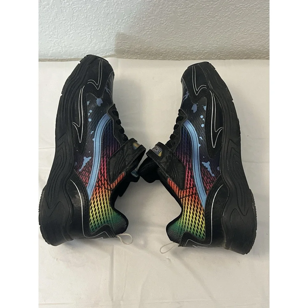 Skill Shooters Boys Sz 2‎ Waterproof SK009 Tennis Shoes Black Blue Neon Splatter